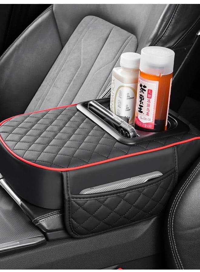 Universal Waterproof Car Armrest Cover, 3 in 1 Car Armrest Cushion, Car Center Console Armrest Pillow,Car Armrest Cushion with Cup Holder and Phone Holder Storage Bag,Car Accessories (Black)