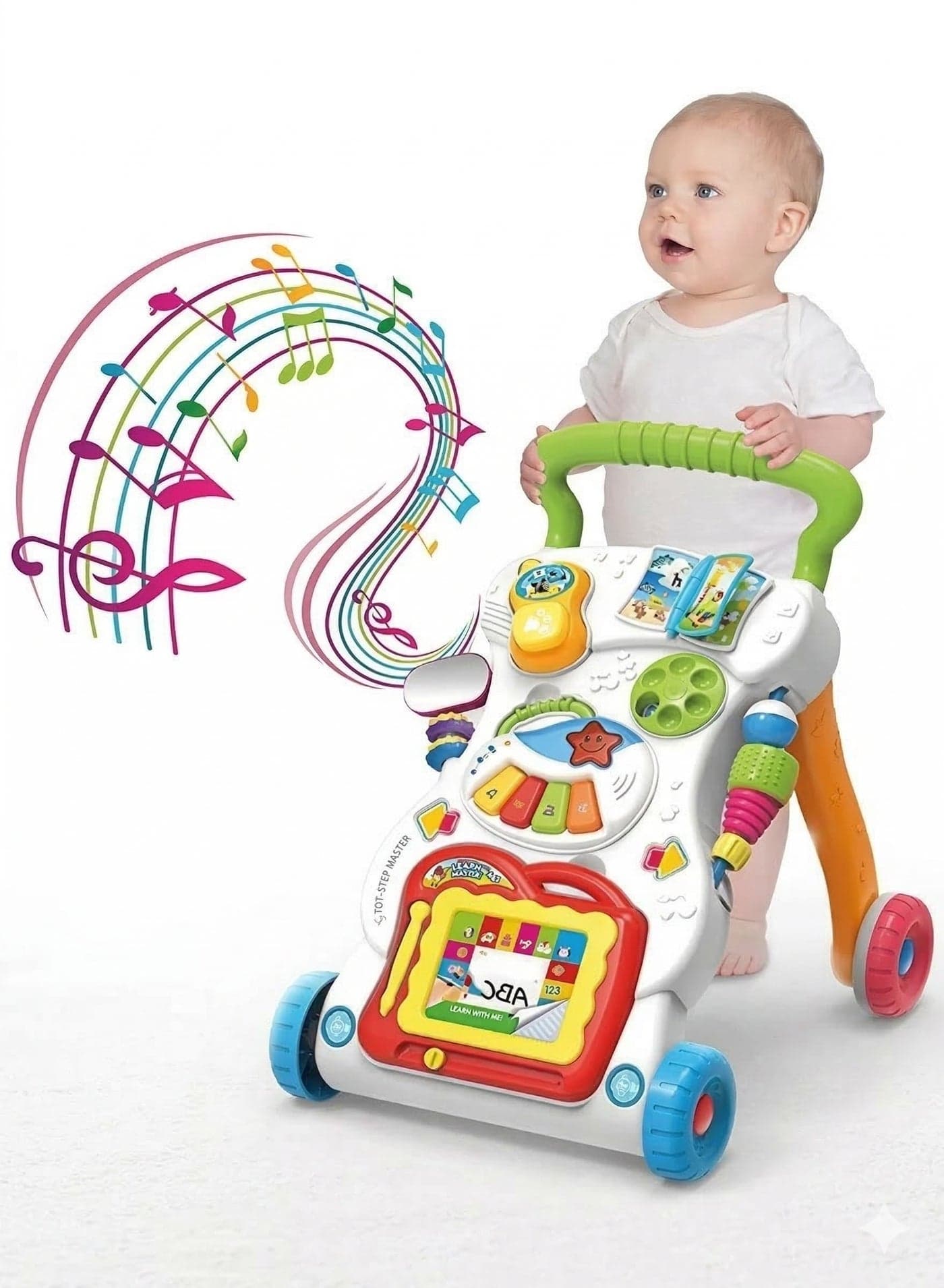 2-in-1 Baby Sit-to-Stand Learning Music Walker Trolley – Multifunctional Push & Pull Learning Toy with Magnetic Drawing Board & Piano | Activity Center for Toddlers | Best Birthday & Eid Gift for 6m+ Boys & Girls