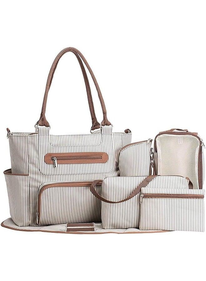Diaper Bag Tote 7 Piece Set with Sun, Moon, and Stars, Wipes Pocket, Dirty Diaper Pouch, Changing Pad.