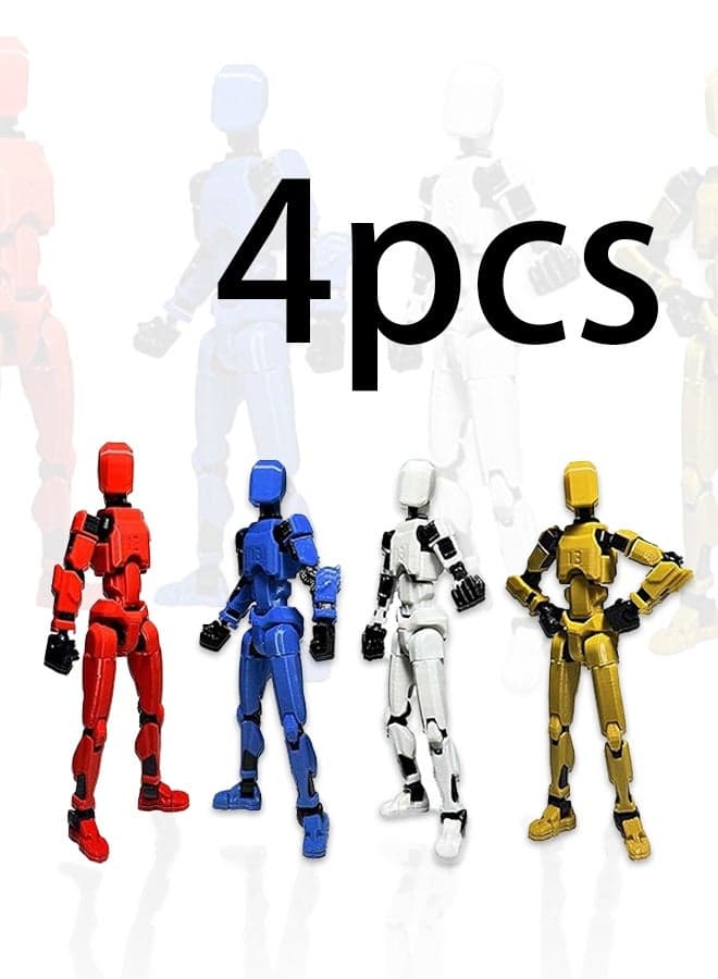 【4-pcs】T13 Action Figure Set, Robot Action Figure 3D Printed robo 13 Articulated, Dummy for Collectors Desktop Decorations, Yellow Red White Blue