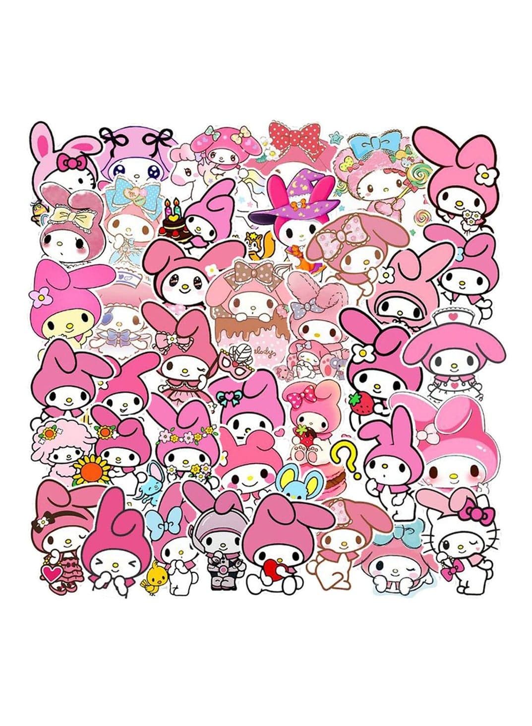 50-Piece My Melody Stickers Waterproof Cartoon Vinyl Stickers for Laptop