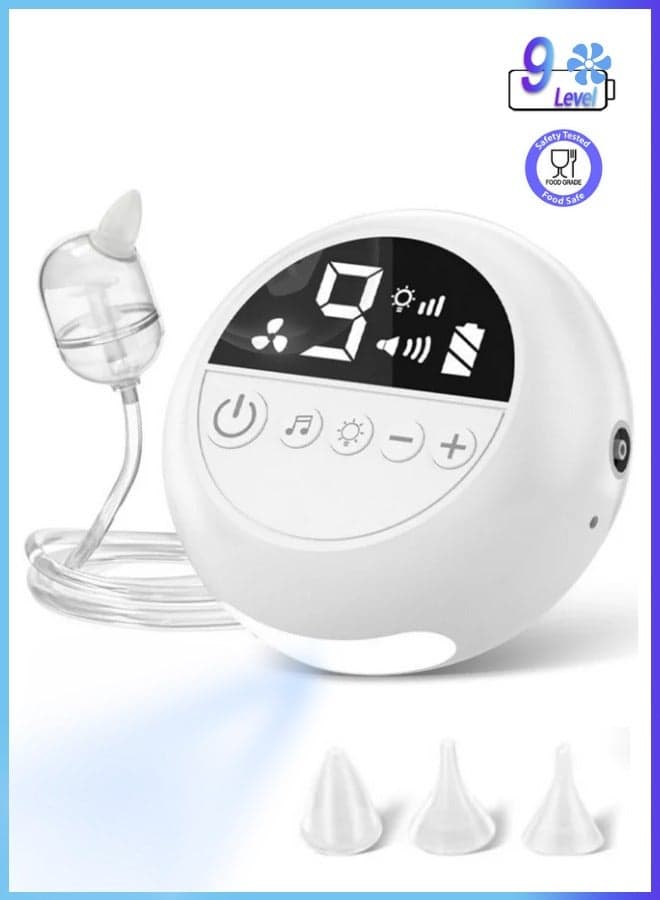 Electric Baby Nasal Aspirator - 9 Suction Levels Hospital Grade Nose Cleaner, USB Rechargeable, 3 Silicone Tips, Music & Night Light, Safe for Newborns & Toddlers