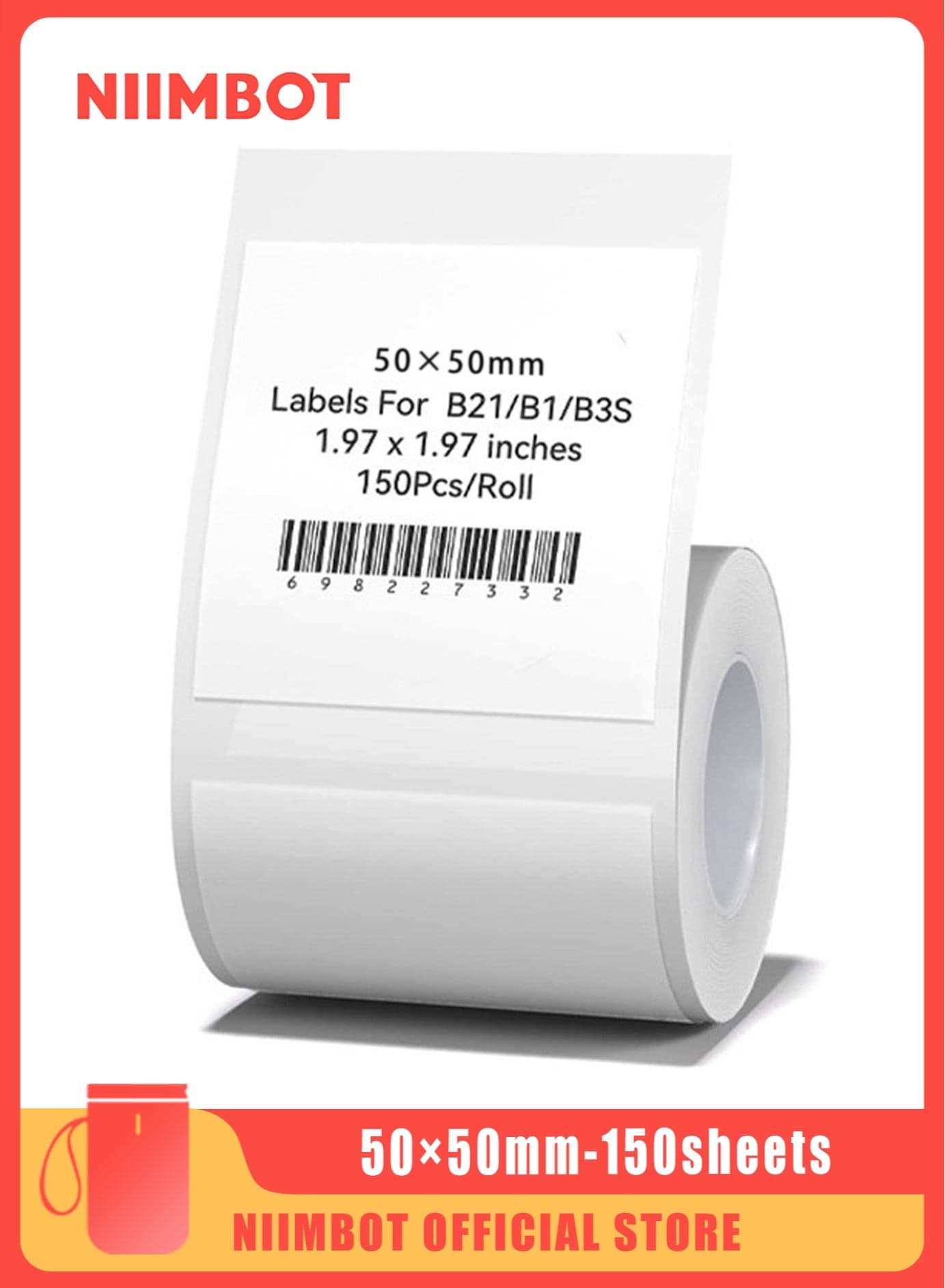 B3S/B21/B1 Label Maker Tape Waterproof Thermal Label Paper Sticker Labels for Barcode Printing 50*50mm White