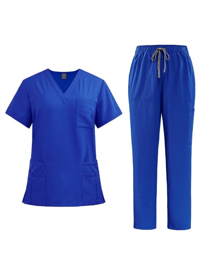 Womens Men Medical Scrubs Set Unisex Scrub Top and Scrub Pant Set Medical Uniform Scrubs Medical Uniform Set (Sapphire Blue)