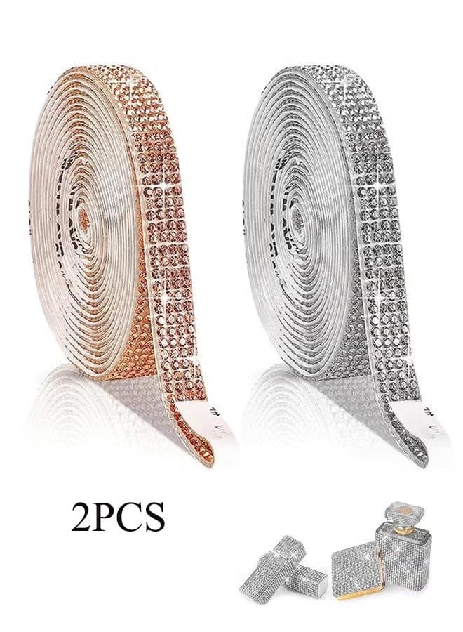 2 Pcs Self Adhesive Crystal Rhinestone Diamond Ribbon 0.5m, Bling Crystal Rhinestones Sticker DIY Car Decoration Sticker Glitter Rhinestones Gem Stickers 4Rolls/4Yards (Colorful)