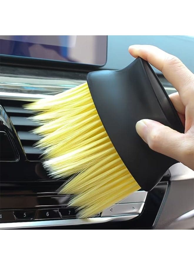 Dual-Head Car Interior Cleaning Brush with Soft Yellow & Hard Black Bristles - Ideal for AC, Dashboard, Buttons - No Power Required, Durable Plastic Handle