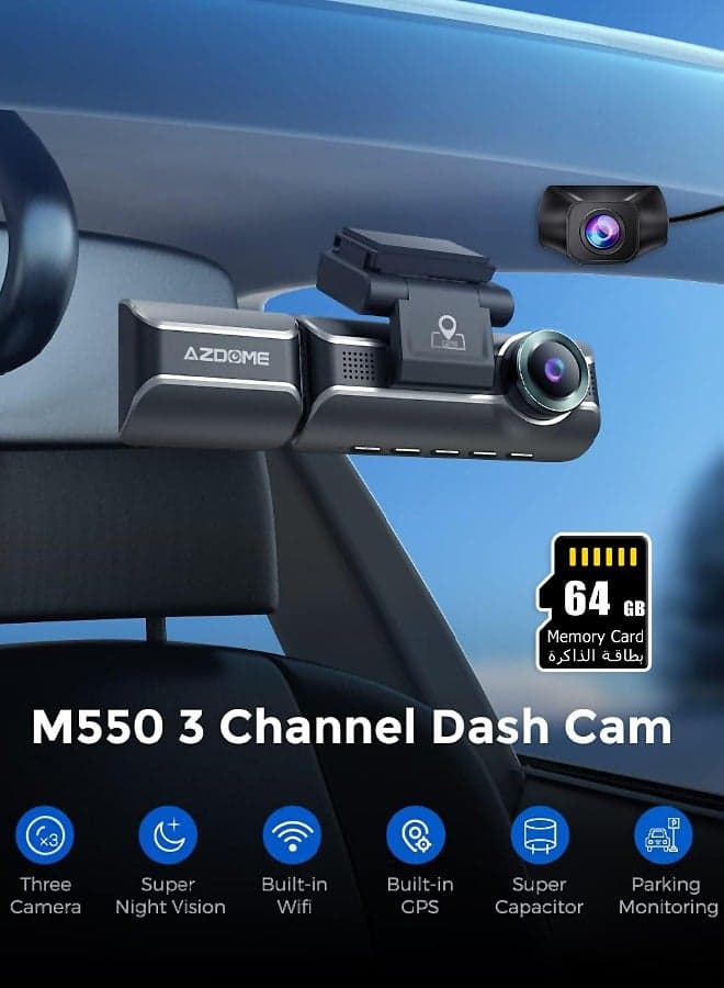 2K+1K+1K DVR dashcam front and built-in triple camera car dashcam 139mm IPS screen dashcam built-in WiFi G sensor parking monitor loop recording