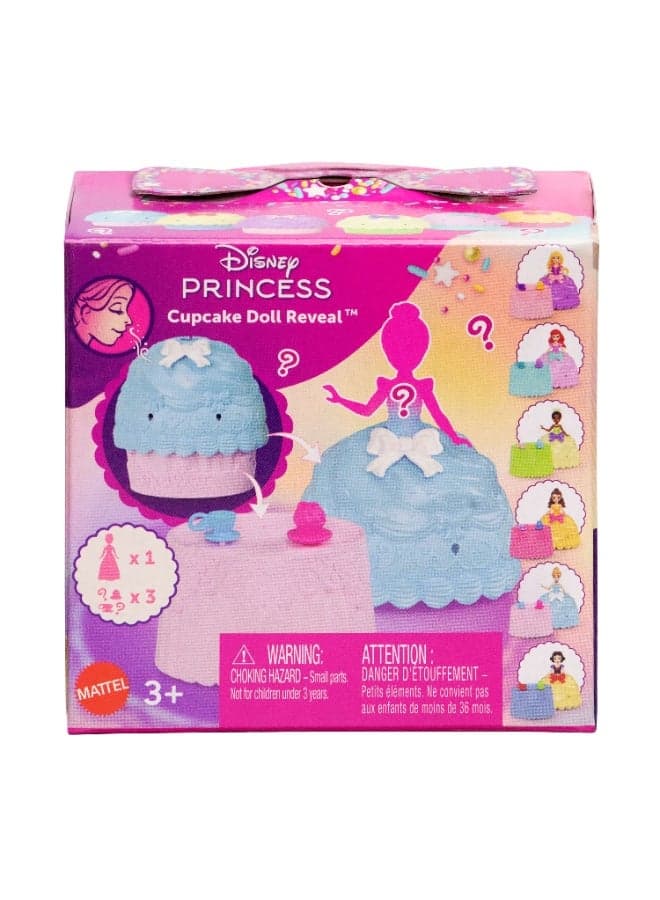 Princess Toys, Small Doll Cupcake Reveal with 5 Surprises Including Doll & 2 Tea Party Accessories, Inspired by Movies (Dolls May Vary)