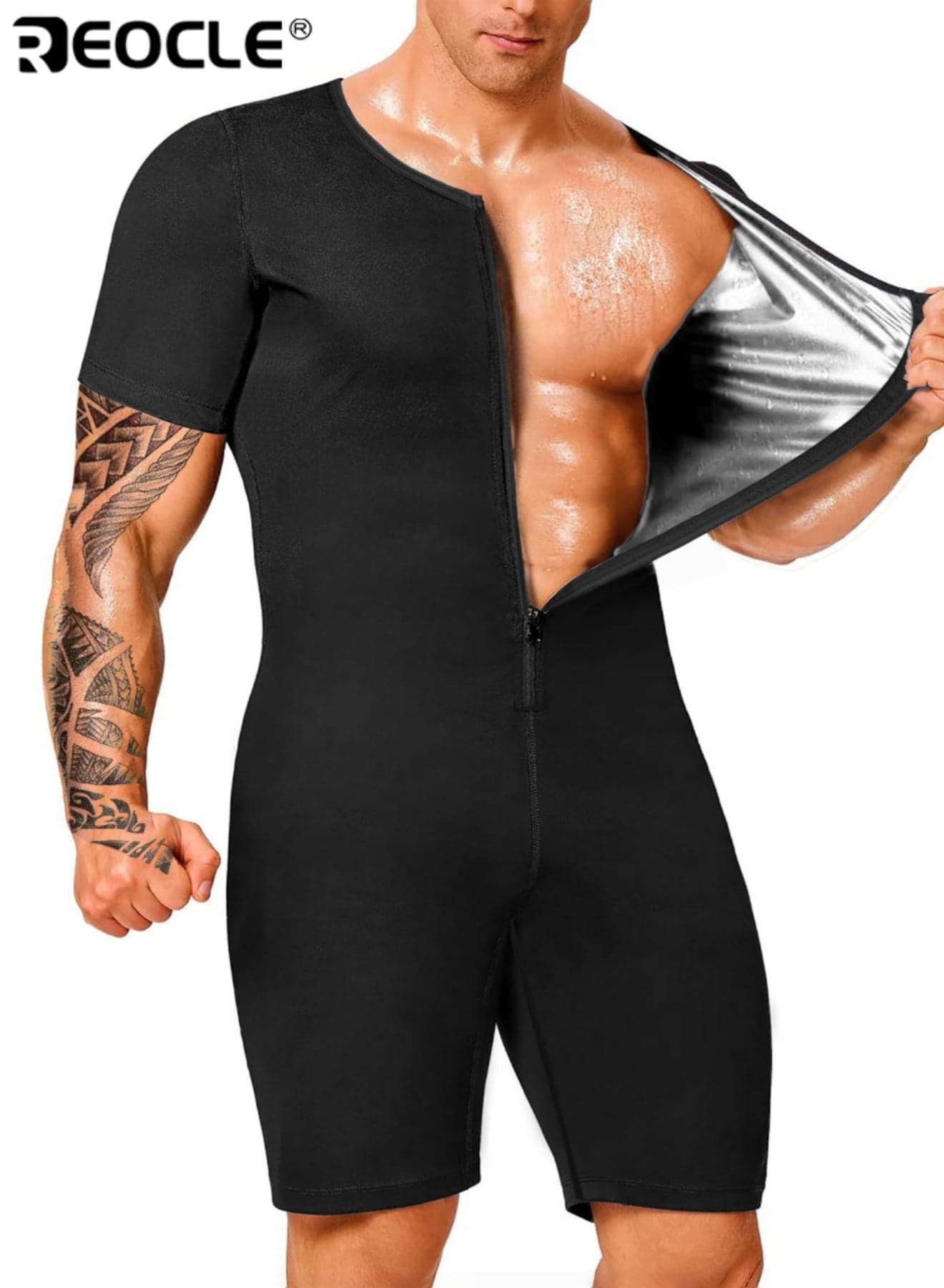 Men's Full Body Workout Sauna Suit Quick Dry Gym and Swim Trunks All Season Muscle Trainer Shirt for Bodybuilding Gym Sauna and Outdoor Activities