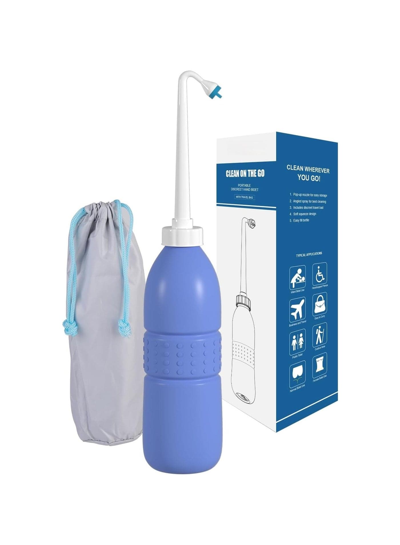 Duravel Multi Purpose ,500ml Portable Shattaf Bidet with Handheld Sprayer and Retractable Nozzle, Outdoor, Camping , and Personal Hygiene (BLUE, 500ML)