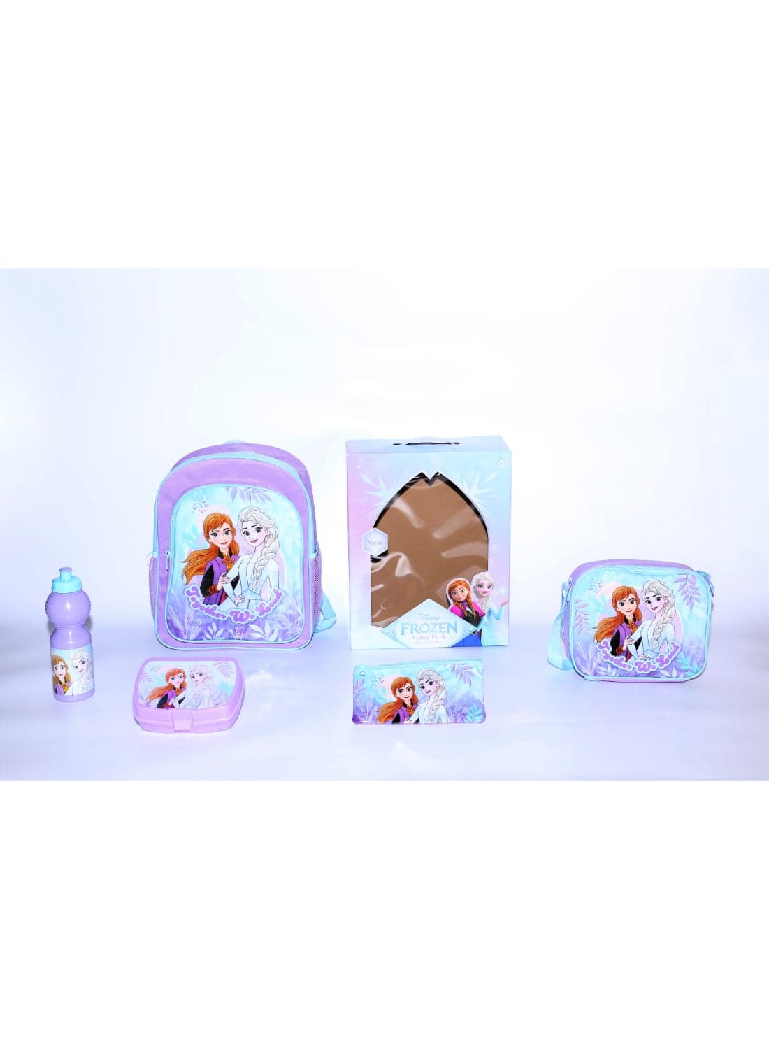 Frozen 5 in 1 Value Pack (14" Backpack with Lunch Box, Lunch bag, Water Bottle and Pencil Case)