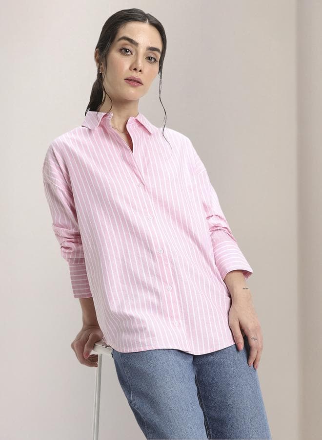 Pink Casual Shirt for Women, Relaxed Fit, Cotton Comfort