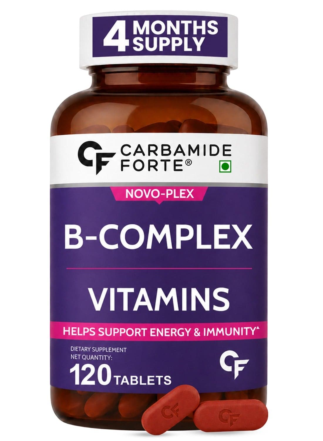 Carbamide Forte Vitamin B-Complex Tablets - 100% RDA for B Vitamins with B1, B2, B3, B5, B6, B9 & Vitamin B12 | Vitamin B Complex Supplements for Women & Men - 120 Vegetarian Tablets