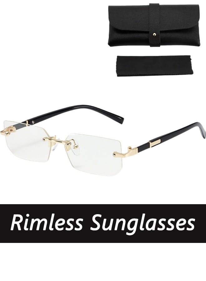 New Rimless Fashion Trend Sunglasses Personalized Sunglasses UV Protection Unisex,comes with a glasses case and a glasses cleaning cloth