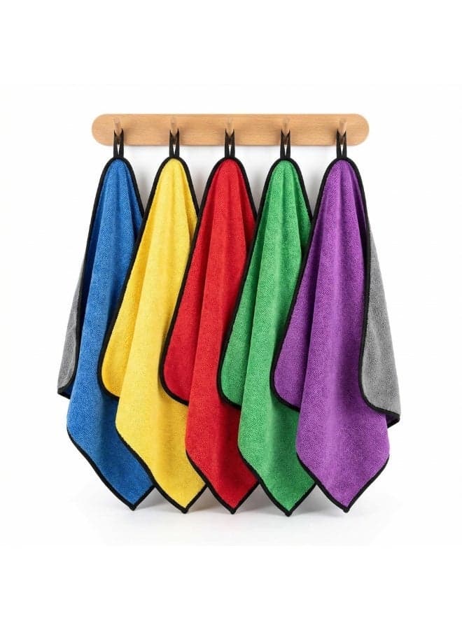 Microfiber Cleaning Cloth 5 Pack - Double-Sided Thickened Soft Highly Absorbent Wet Dry Use for Home Kitchen Car Cleaning