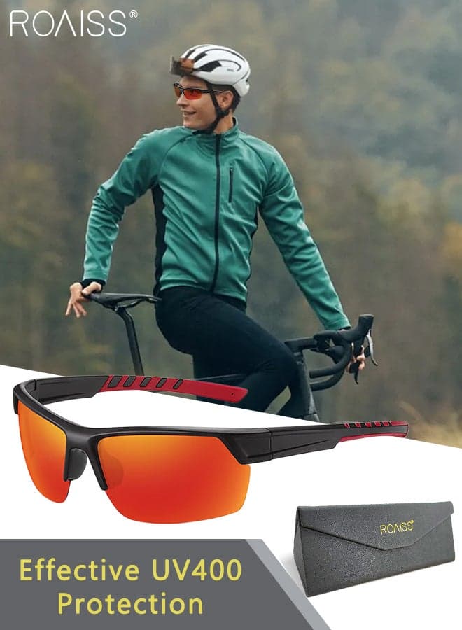 Polarized Cycling Sunglasses for Men and Women, Outdoor Windproof Sports Glasses, UV400 Protective Riding Goggles for Baseball, Running, Fishing Golf, Red