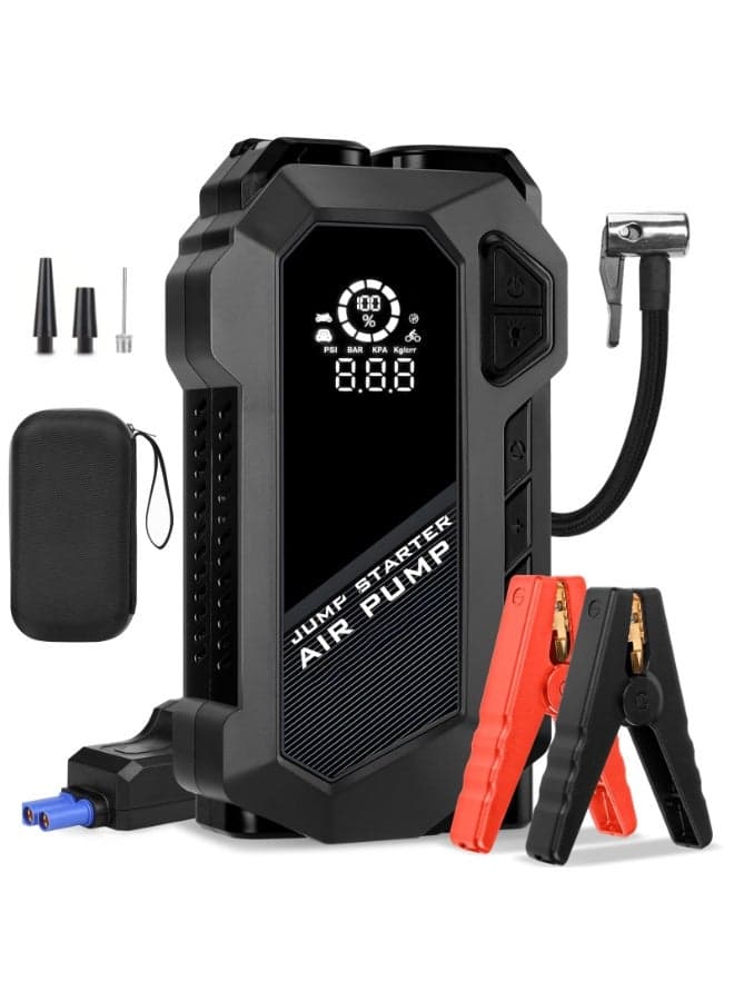 Jump Starter with Air Compressor, 4000A Jump Starter Battery Pack with Tire Inflator, 12V Portable Car Battery Starter with LED Light&Quick-Charge, for 10.0L Gas and 8.0L Diesel Engines