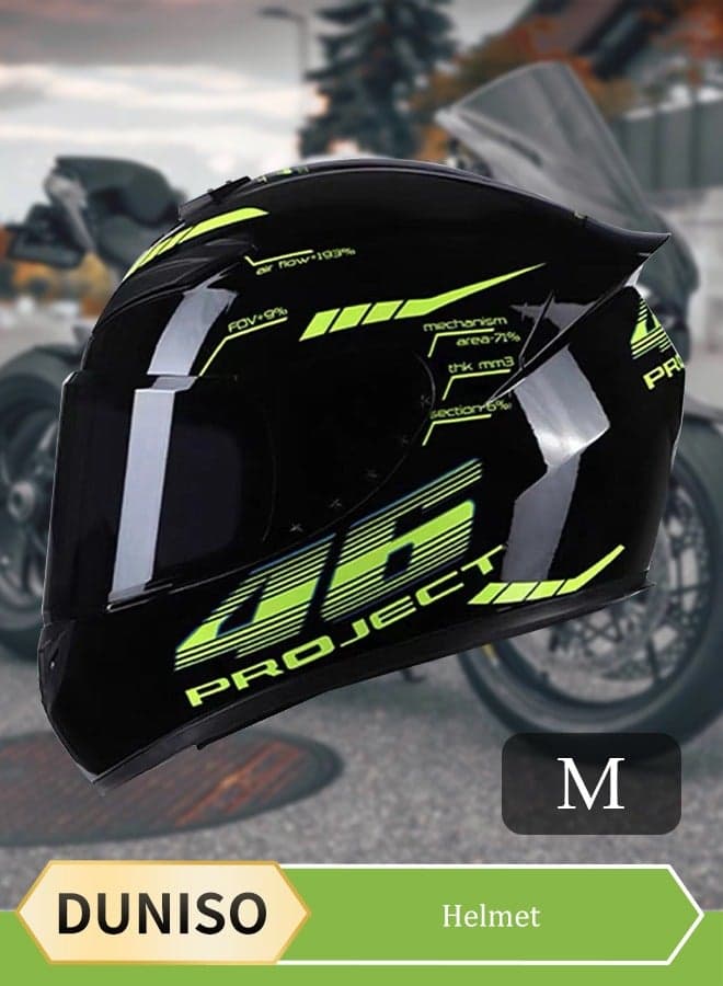 Full face motorcycle helmet, lightweight crash resistant motorcycle helmet, all season cool riding helmet,cycling helmet with black lenses, breathable lining, suitable for both men and women,suitable for riding recreational activities(M)