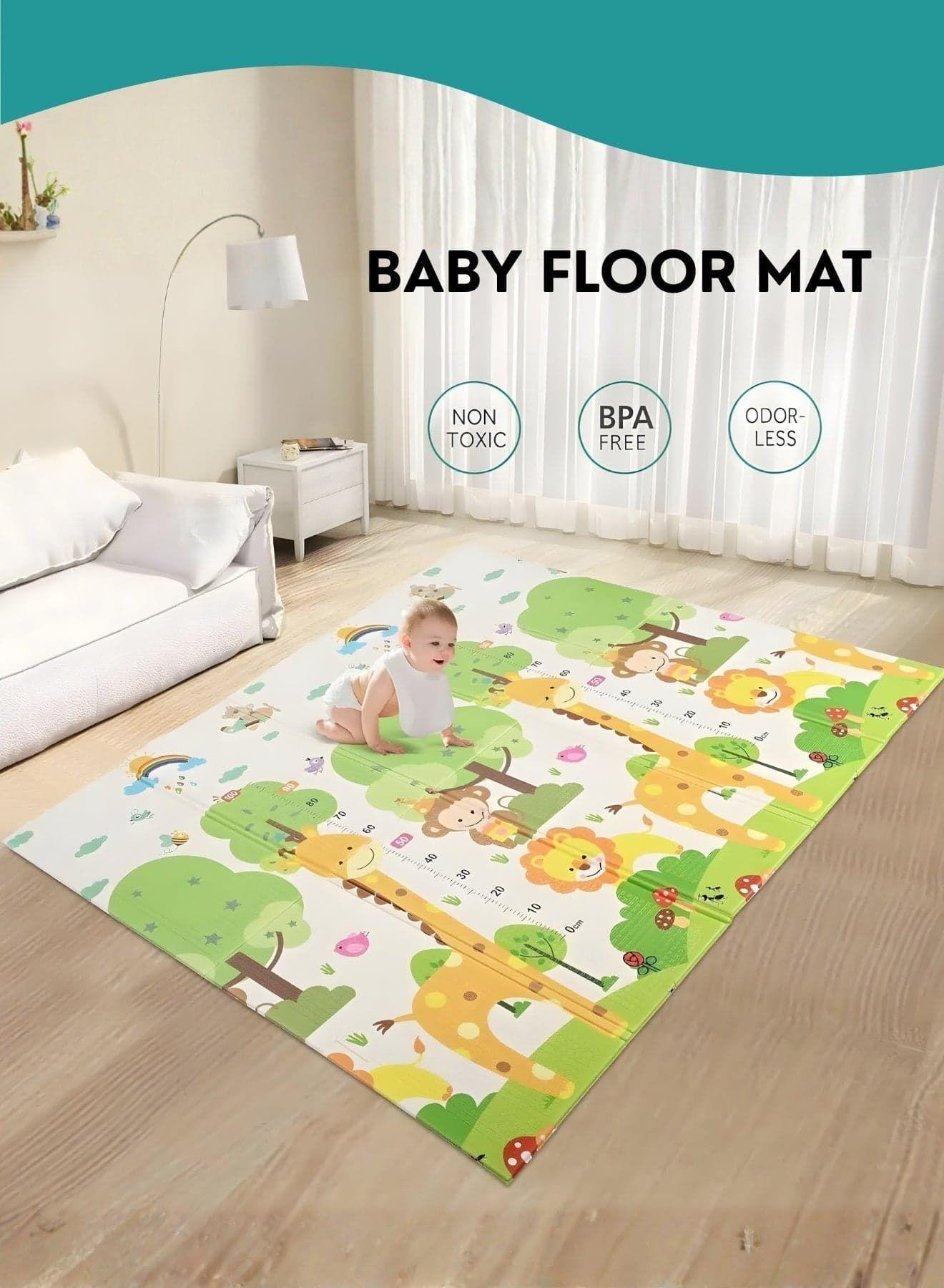 Baby Play Mat for Kids & Infants– Waterproof Non-Slip Large Foldable Baby Floor Crawling Mat, Soft Non-Toxic Padded Kids Carpet for Indoor Play & Tummy Time