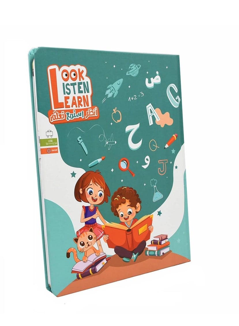 Bilingual Arabic-English E-Book for Kids – Interactive Sound Book for Learning Alphabet, Colors, Shapes More | Educational Toy with USB Charging Gift Box | Perfect for Toddlers Preschool Learning