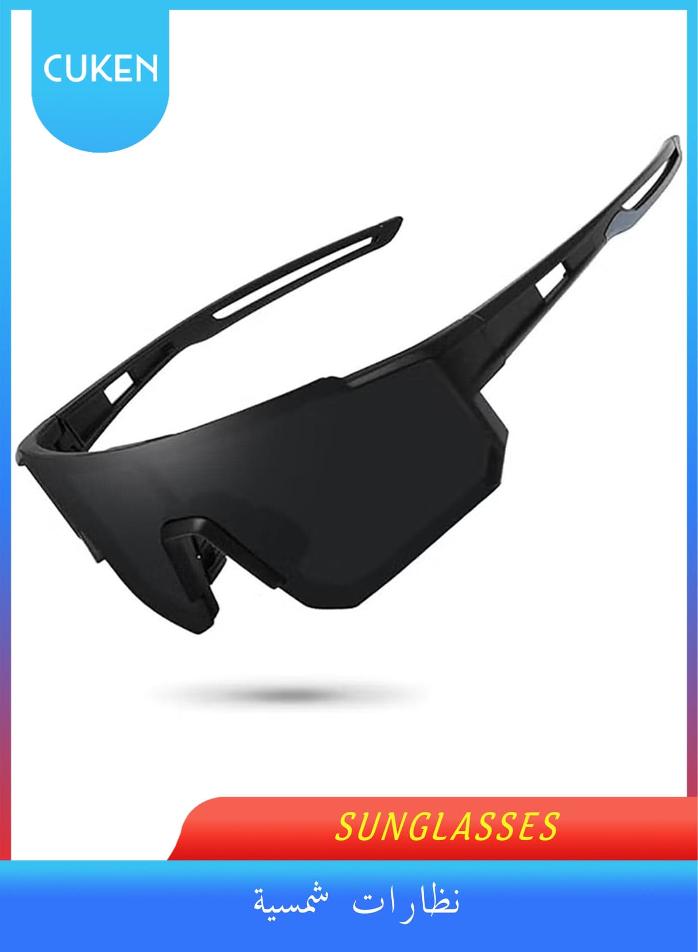 Outdoor Sports UV Protection Half Frame Sunglasses, UV400 Polarized Cycling Safety Sports Sunglasses Fishing Sunglasses, Windproof Goggles for Baseball Golf (Black)
