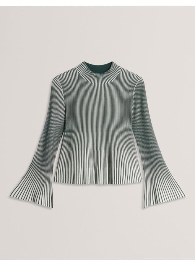 Ribbed Top with Fluted Hem and Sleeves