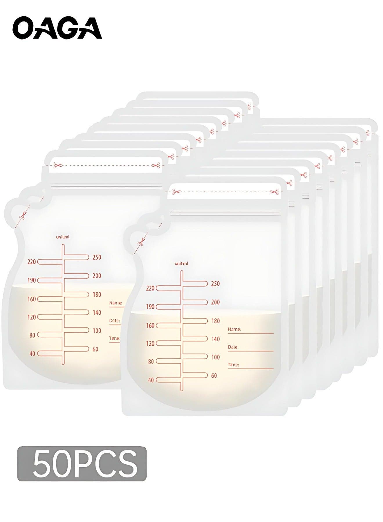 Pack of 50Pcs 250ML Breastmilk Storage Bags Pre-Sterilized, Easy Pour Spout, BPA Free Self Standing Breastmilk Bags, Doubled Sealed Breast Milk Storing Bags