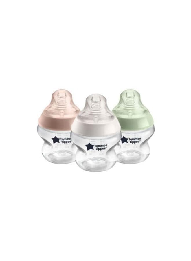 Baby Bottles, Closer to Nature Anti-Colic Baby Bottle with Slow Flow Breast-Like Teat, 150ml, 0m+, Self-Sterilising, Baby Feeding Essentials, Pack of 3 - Assorted