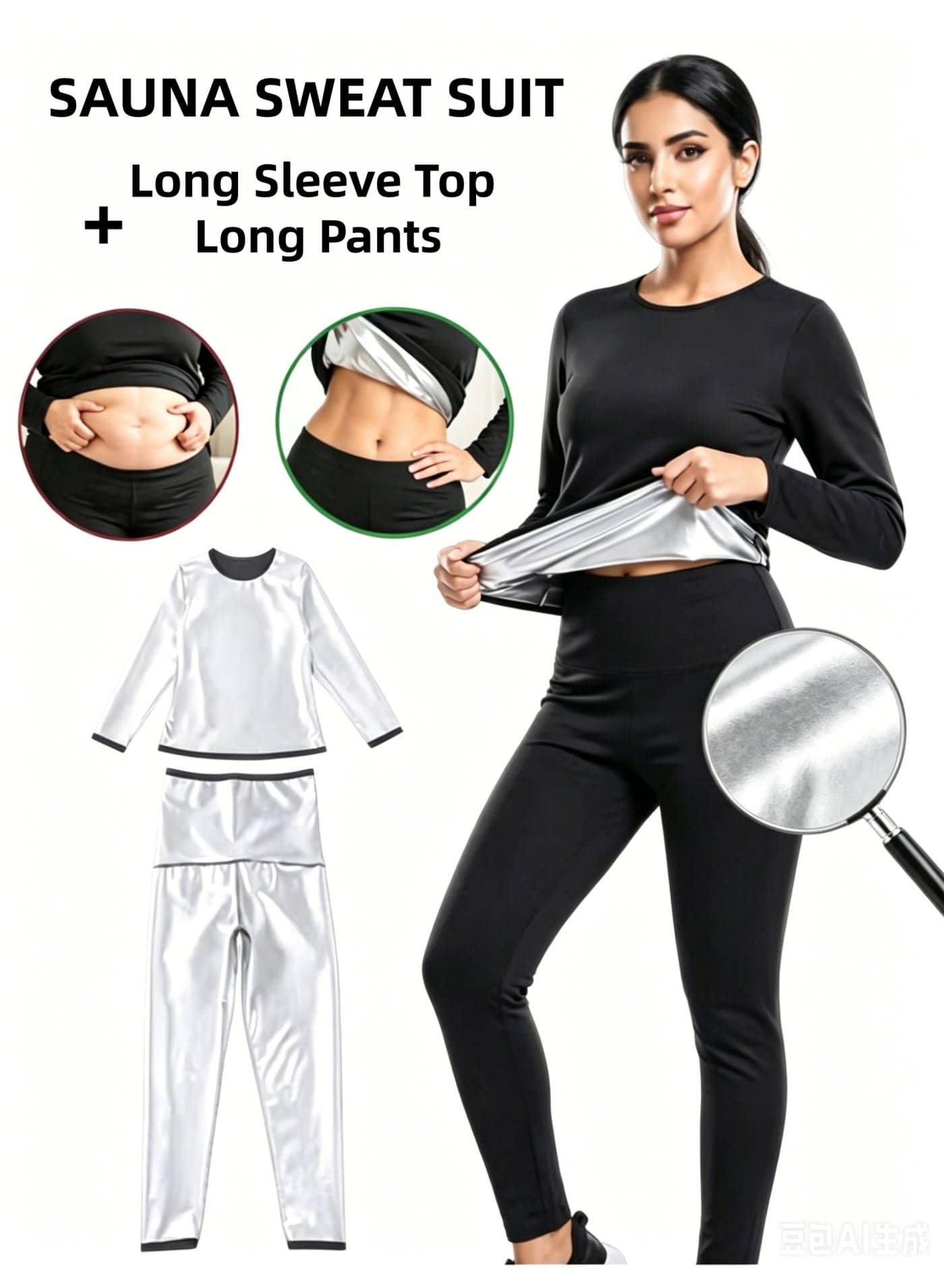 Sauna Suit Set for Women, Long Sleeve + Pants, Burn More, Sweat More, Sweat Enhancing Workout Outfit for Weight Loss
