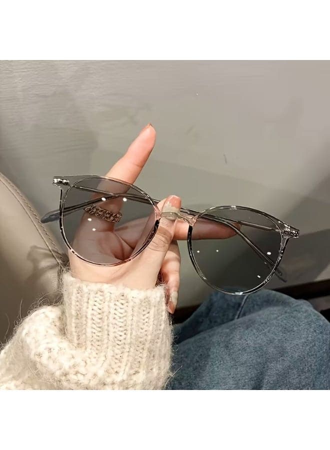 Stylish Round Frame with Brown Tinted Lenses, Perfect for Men & Women, Ideal for All Face Shapes, Decorative Eyewear|Round Frame Glasses|Durable Glasses (Includes eyeglass case),sunglasses