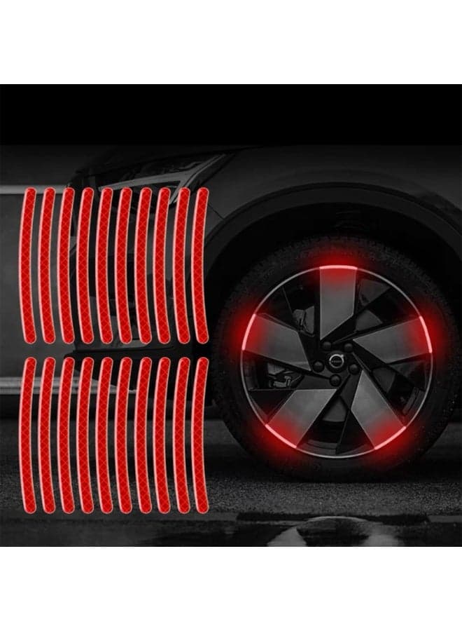 20PCS Car Wheel Reflective Decorative Strip,Night Safety Warning Stickers,Cars,Motorcycles,Bicycles are Applicable, Colorful and Diverse, a Street The Most Beautiful Car (Red)