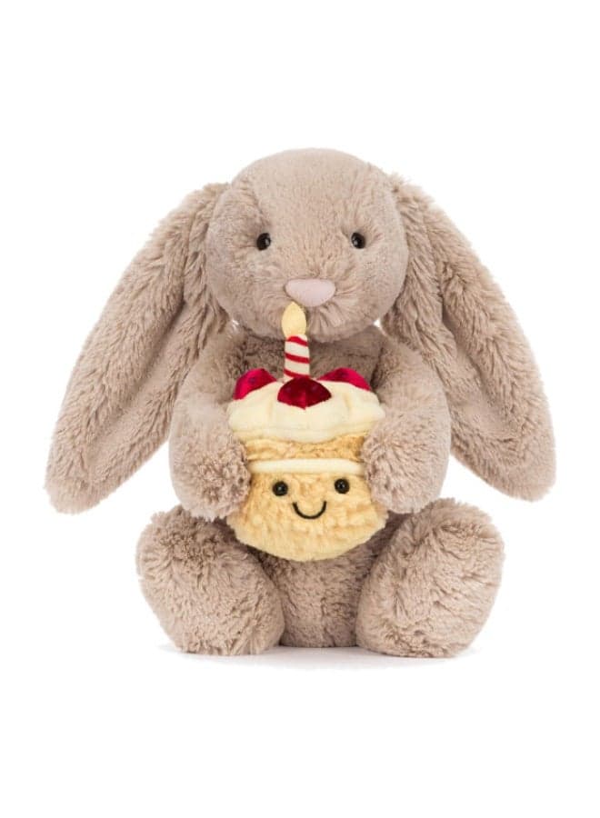 Amuseables Bashful Beige Bunny 'Birthday, Soft Stuffed Toy, Valentine’s Gift for Kids & Adults, Collectible Jellycat, 23cm