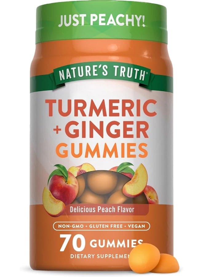 Nature's Truth Vegan Turmeric Curcumin Gummies | 70 Count | Plus Ginger | Peach Flavor | Non-GMO & Gluten Free Supplement