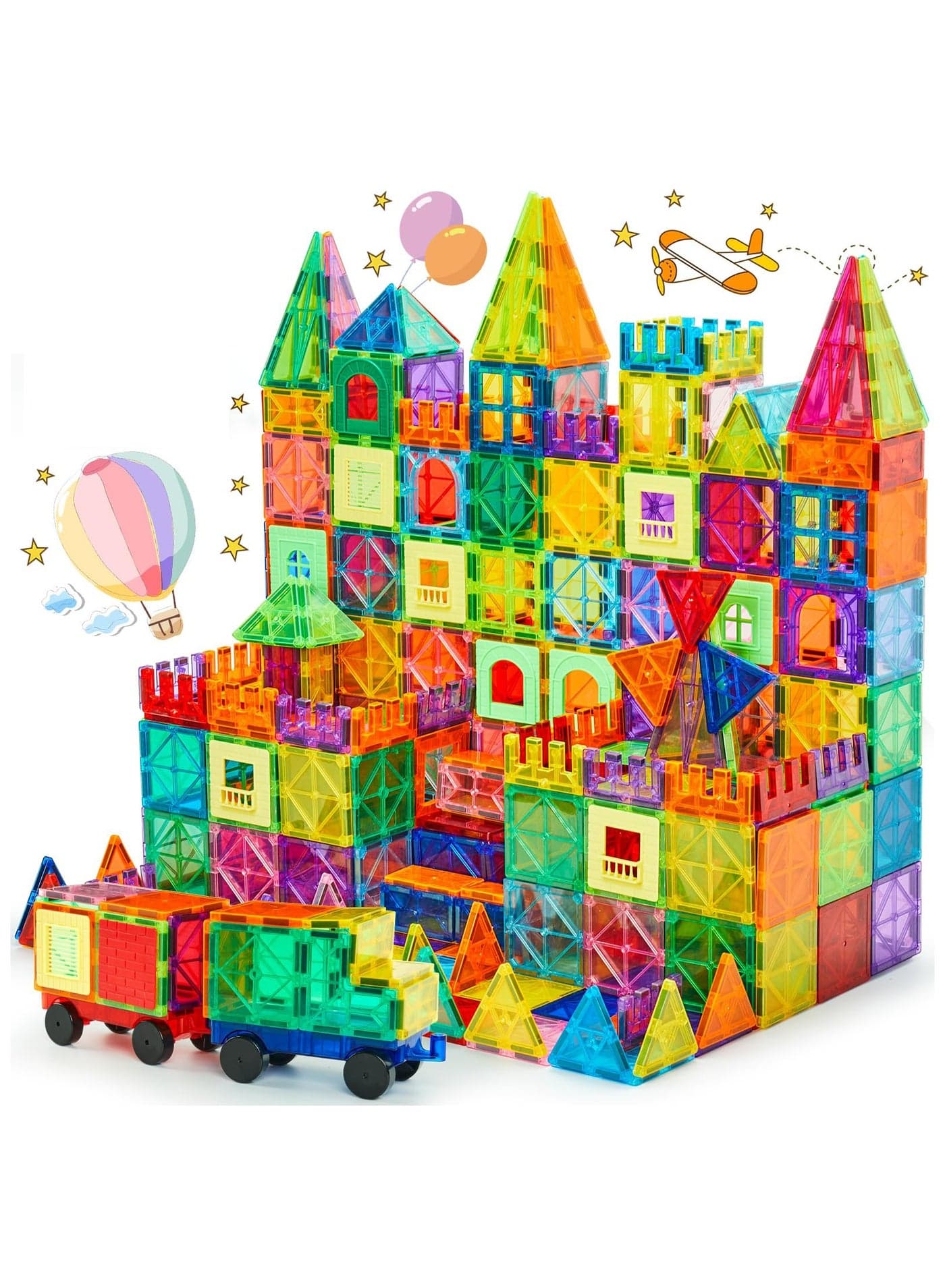 Fun Magnetic Tiles 110 Piece Building Blocks for Kids, 3D Magnetic Puzzles, Stacking Blocks, Creative Educational Toys for Early Learning, Fun Play, and STEM Development with LED Lights