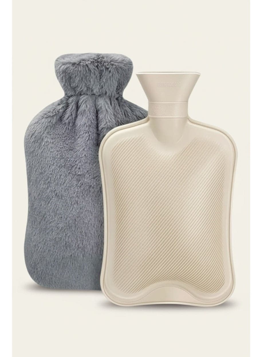 Cloudlyn 2L water capacity hot water rubber bag with plush cover for cramps and pain relief classic style grey
