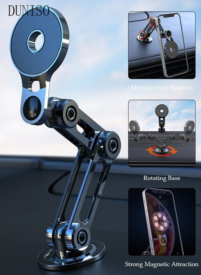 Magnetic Phone Holder for Car Universal Alloy Car Phone Holder Mount for Dashboard Windshield Mobile Holder for Car with Heat-Resistant Strong Suction Cup for All Cell Phones