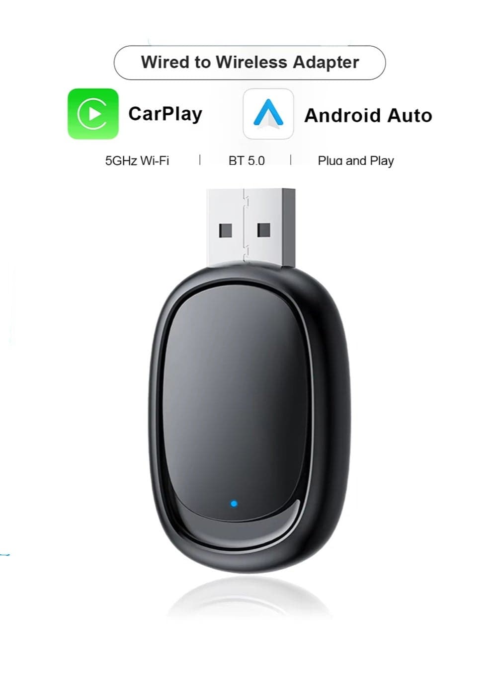 Mini Wireless Carplay Adapter, Convert Wired to Wireless Car Play & Android Auto 2-in-1 Adapter for Apple iPhone & Android Phone, Plug & Play, Auto Connect, No Delay, w/USB C for iOS 10+ Android 11+