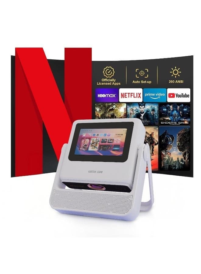 Orion 2 64W Smart Projector with Android 12, Dual Band Wi Fi, Built in Touch Screen & Stereo Speaker, 4k Support, HDMI Port, UK Plug 1.5m Cable, 1.3-10m Projection Distance, Auto Focus & Keystone Correction, ARM Cortex CPU - White