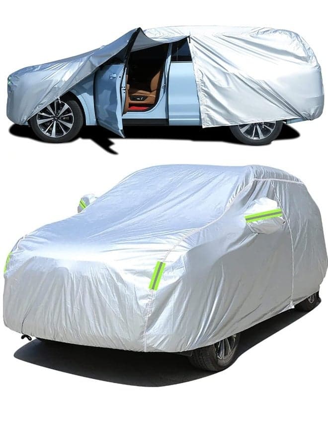 Full Car Cover Dirtproof, SUV Car Cover Waterproof All-Weather Rain Snow UV Sun Hail Protector for Sedan, Automotive Accessories Scratch Resistant, Breathable Outdoor Cover (480-520 cm, SUV, Silver)