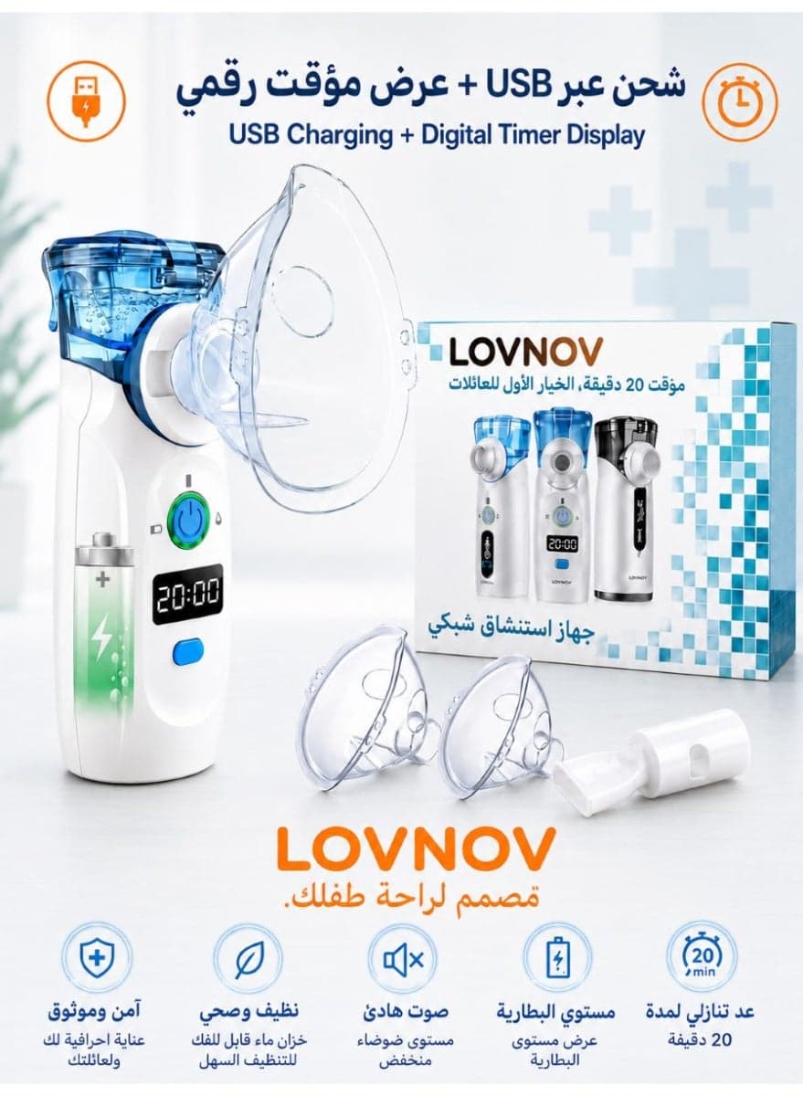 Portable Rechargeable Ultrasonic Mesh Nebulizer Machine with Digital Timer Display, Self-Cleaning Function, Quiet Fine Mist Inhaler for Kids and Adults