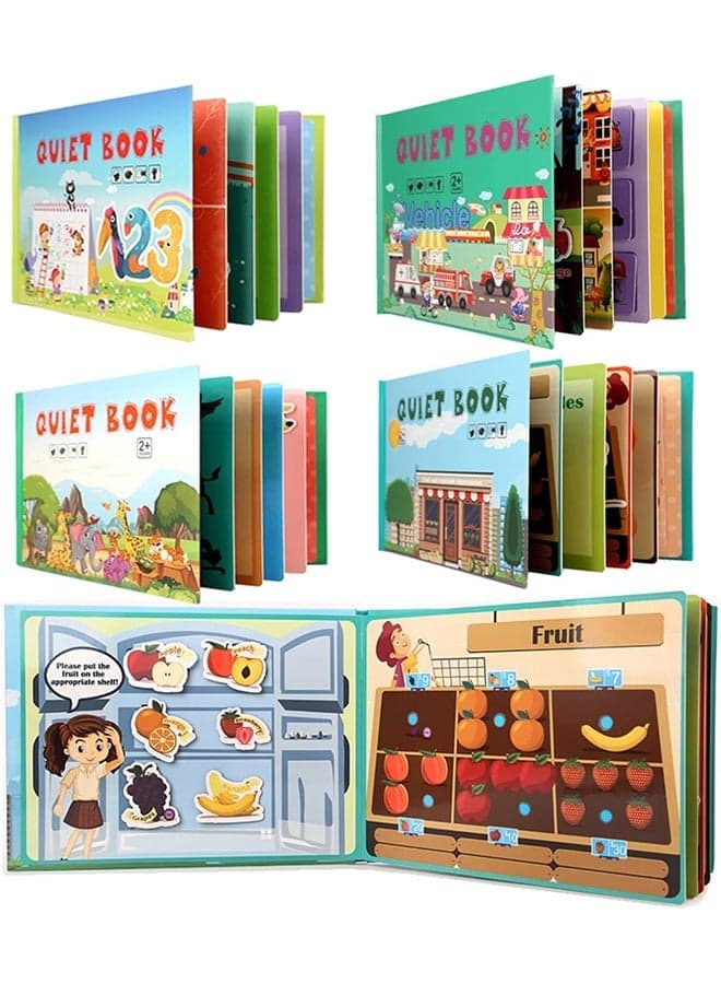 4PC Montessori Baby Busy Book,DIY Toddlers Cognition Fun Sticker Book for Kids,Preschool Activity Binder Quiet Book,Learning Book for Boys & Girls Develops Fine Motor Skills (style 3)