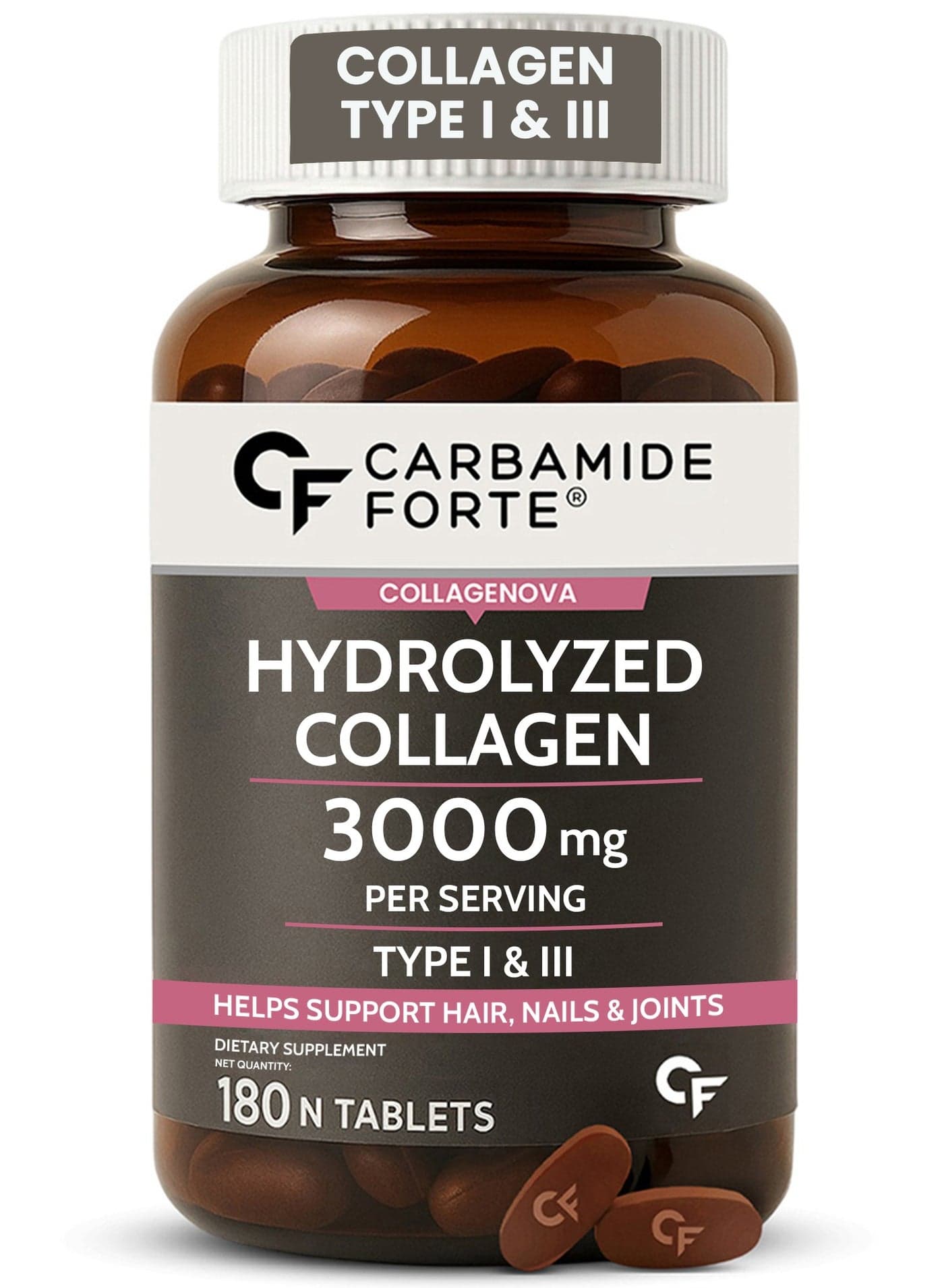 Hydrolyzed Collagen Peptides | 3000mg with Type 1 & 3 Collagen Powder - 180 Tablets