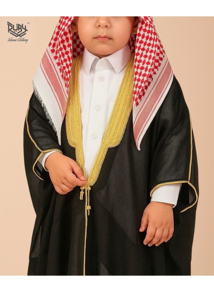 Kids Bisht Robe Muslim Clothes Kimono Loose Abaya Dresses Long Sleeve Embroidered Chiffon Kaftan Casual Formal Dubai Thobe suitable for boy with height of 47 inch