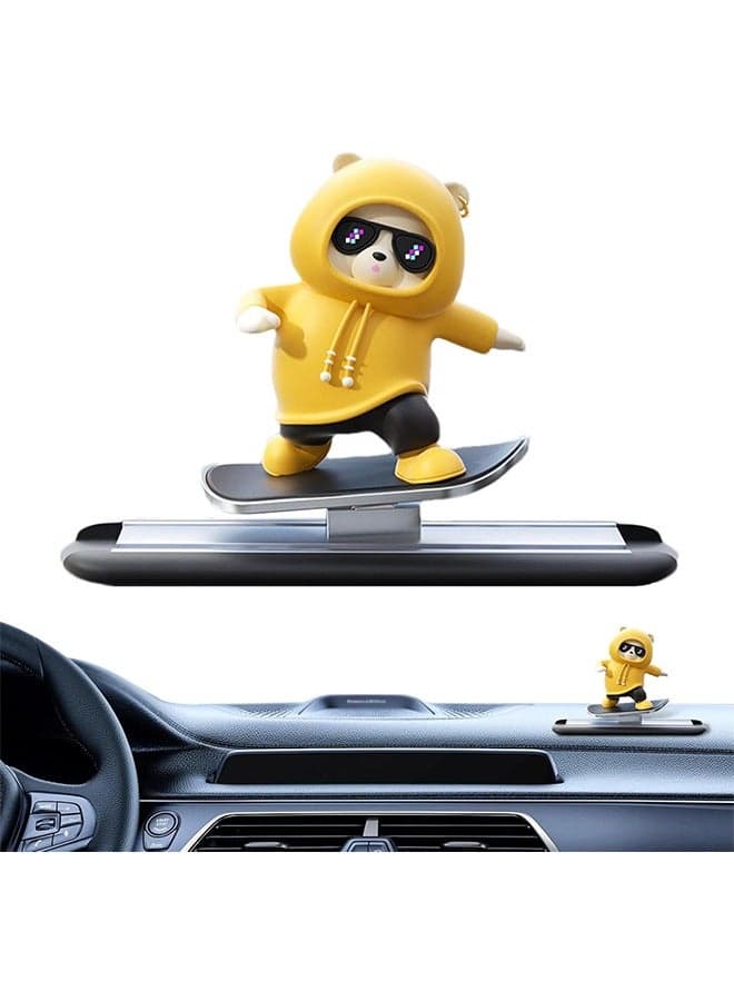Skateboarding Bear Car Decor, Car skateboard bear sliding ornaments, Dashboard Ornament, Funny Skateboard Bear Decoration, Car Accessories for Car Interior Decor (Yellow)