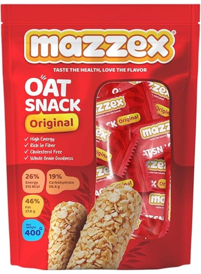 Mazzex Original Oat Snack 400g (40 Bars) | Oat Chocolate & Oatmilk Choco | High-Fiber, Low Sugar, 100% Natural Ingredients | No Artificial Preservatives | Healthy Snack & Energy Bar for Kids & Adults