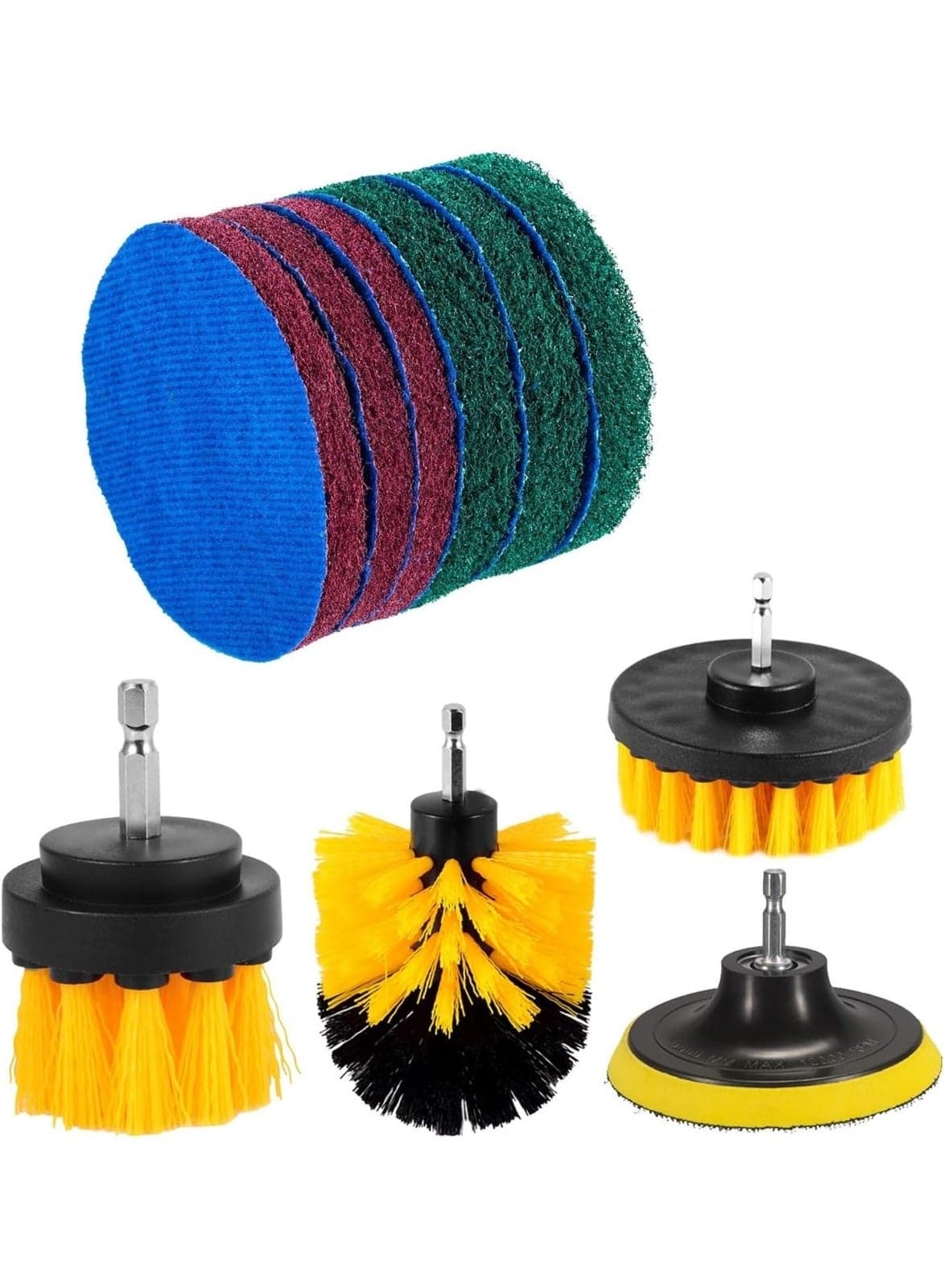 Drill Brush Attachments Set, Black, Scrub Pads & Sponge, Power Scrubber Brush with Extend Long Attachment All Purpose Clean for Grout, Tiles, Sinks,Bathtub, Bathroom