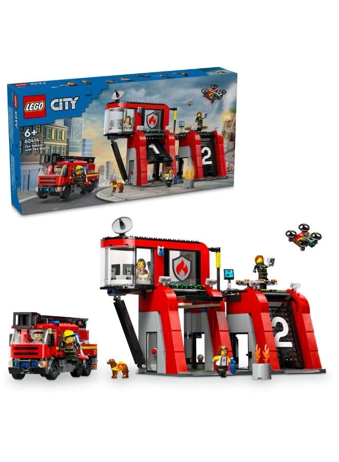 City Fire Station with Fire Engine Toy Playset 60414 (Age 6+, 843 Pieces)
