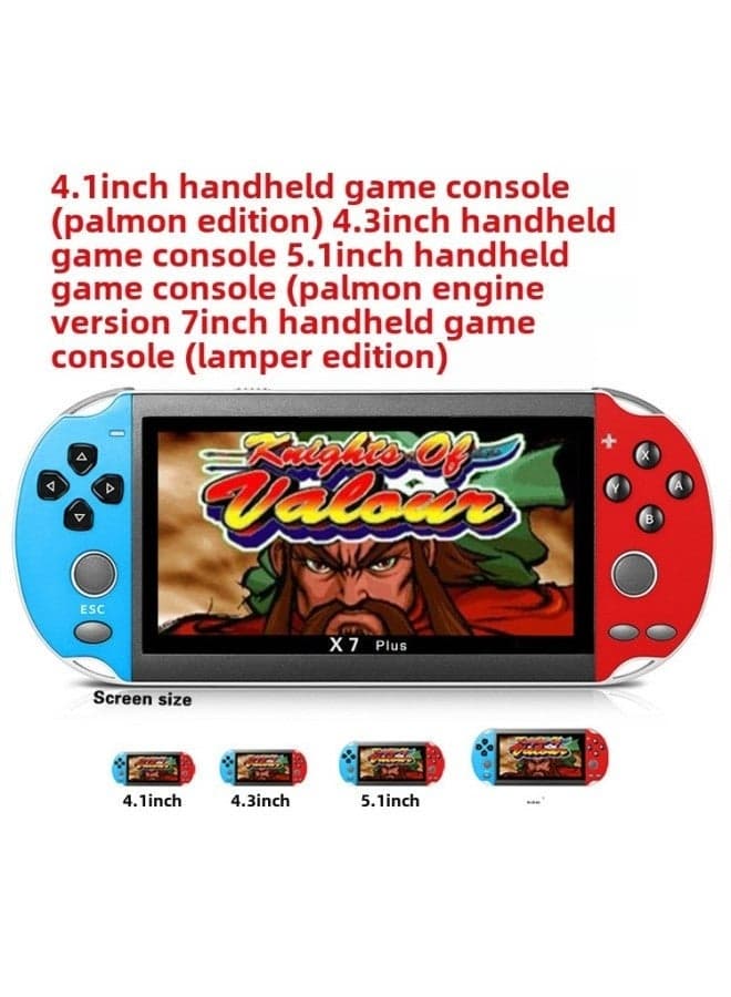 X7 Plus Handheld Game Console 5.1 Inch Screen Portable Gaming Device Expandable Storage 8GB Card Included Rechargeable Battery Multimedia Player Compact Travel Console Blue