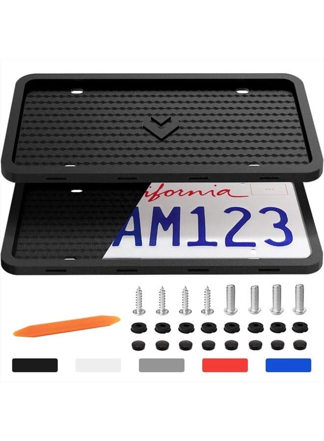 Aujen Silicone License Plate Frames 2 PCS for US Standard Car, Rattle-Proof and Easy Installation License Plate Holder (Black)