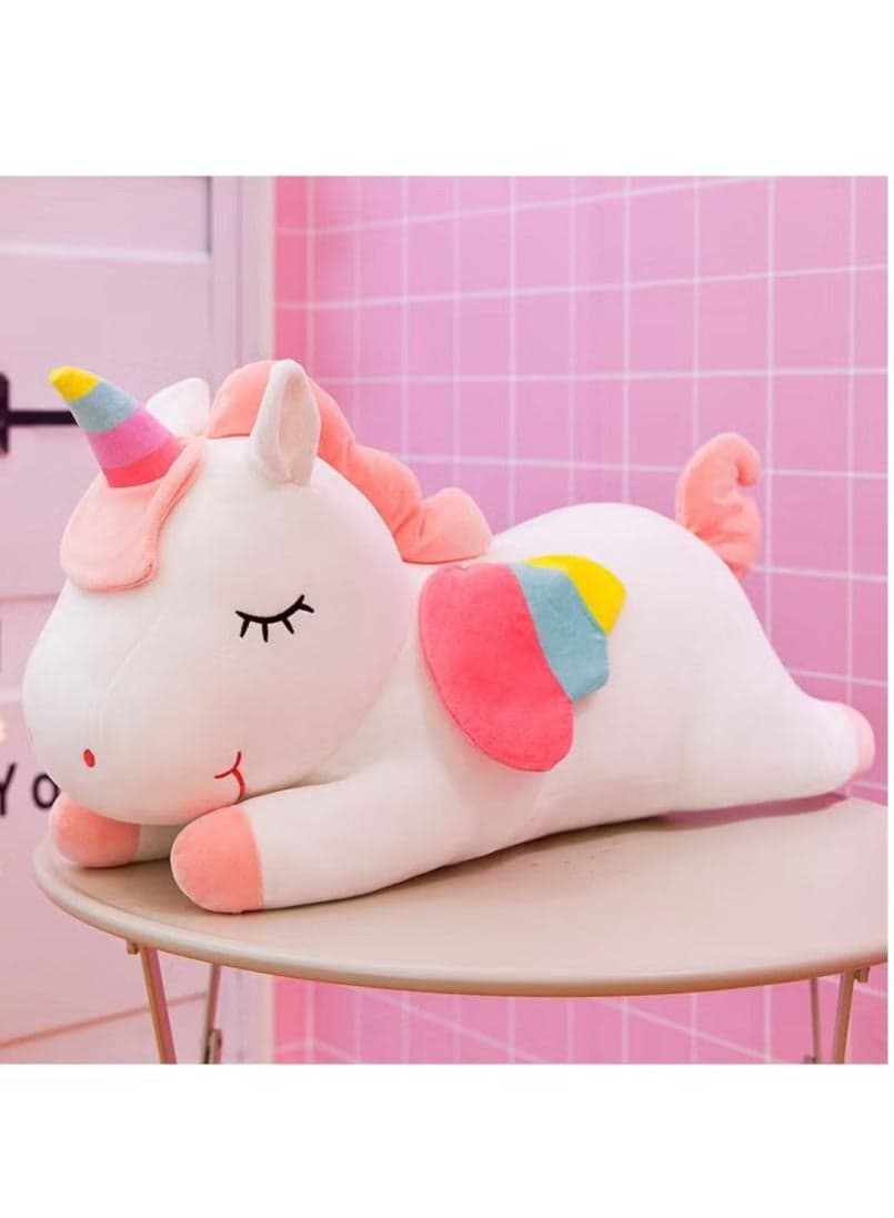 Magical Unicorn Pillow Plush Toy with Rainbow Wings - White